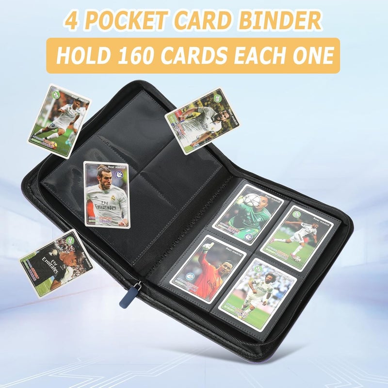 GERMUN Trading Card Binder 4 Pocket, PU Cover Card Binder for 160 Cards, Premium Trading Card Holder Folders, Double Sided Pocket Card Album for MTG, TCG (Blue) - Image 3